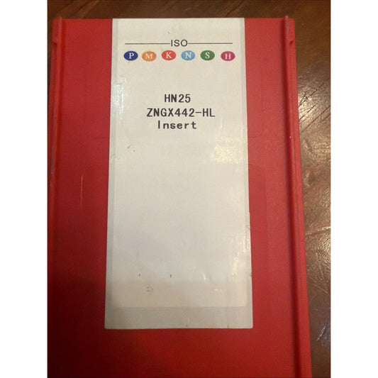 Red packaging box with white label displaying ISO PMKNSH logo and text "HN25 ZNGX442-HL Insert" viewed from above.