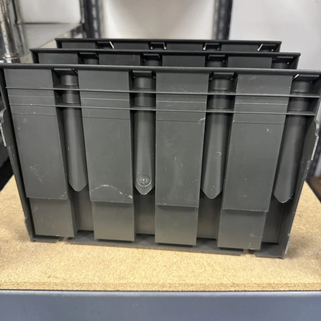 12 space stackable Goldwell Color can holder with black bins, dividers, latch