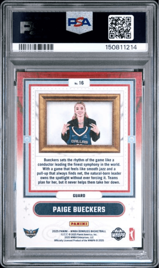 Graded 2025 Panini Donruss WNBA Paige Bueckers #16 Franchise Features Rookie RC Basketball Card PSA 10 Gem Mint