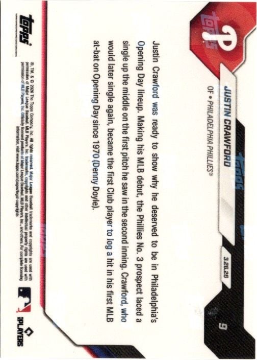 Reverse side of black foil baseball card showing player statistics and career text against cream background with red and black design elements.
