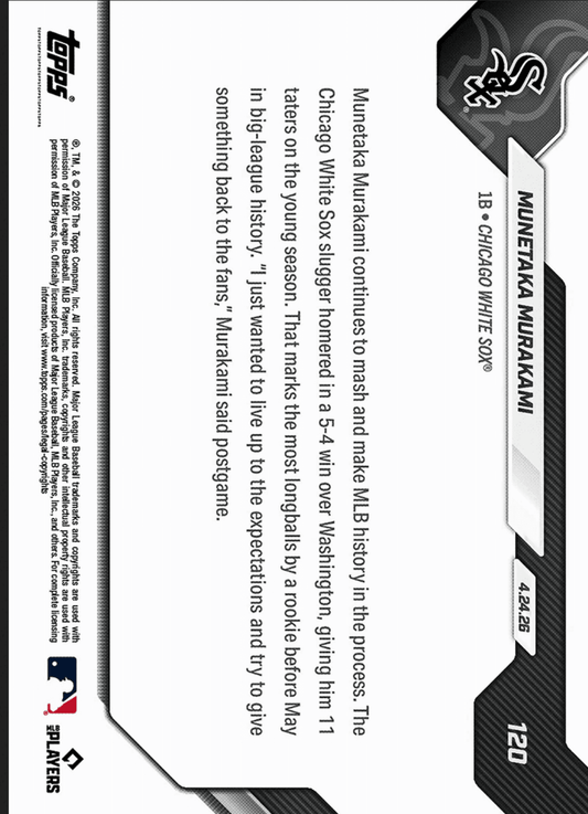 Reverse side of gold foil baseball card showing player statistics and career achievement text on white background with black design elements.