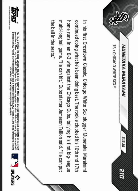 Back of baseball card showing player career information and copyright text on white background with black design elements.