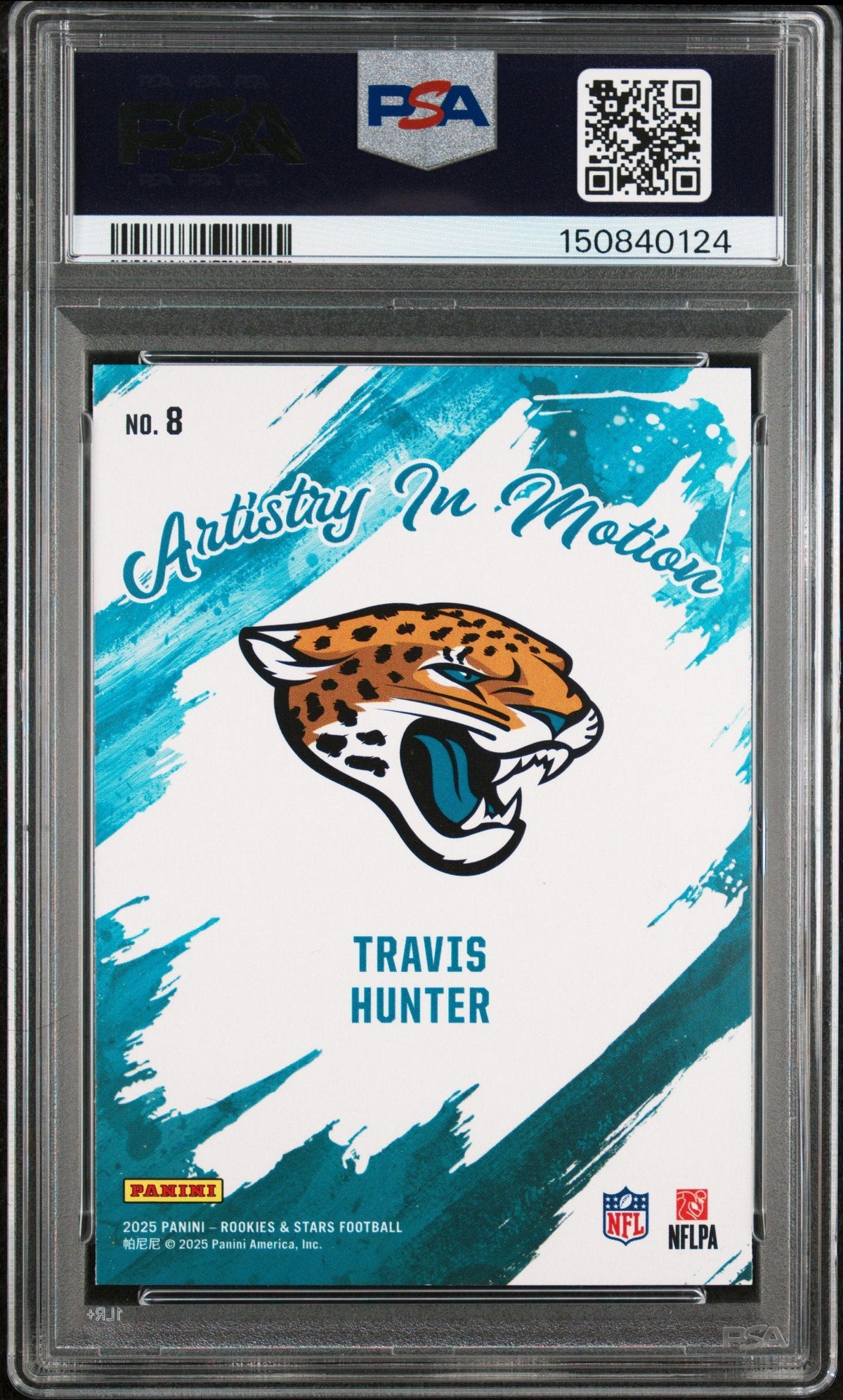 Graded 2025 Panini Rookies & Stars Travis Hunter #8 Artistry in Motion Rookie RC Football Card PSA 9 Mint
