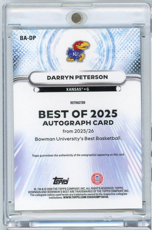 2025 Topps Bowman U Best Darryn Peterson #BADP The Best of 2025 Refractor Autographs Rookie RC Basketball Card