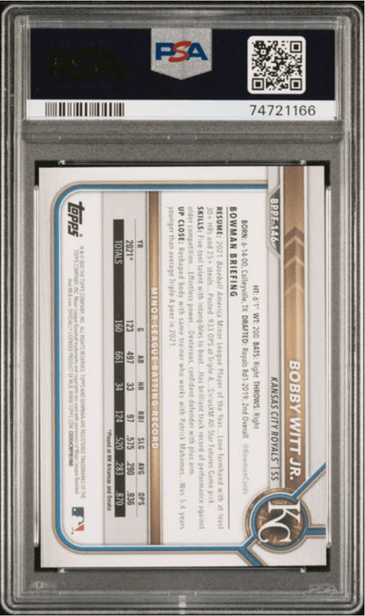 Graded 2022 Topps Bowman 1st Edition Bobby Witt Jr #BPPF146 Rookie RC Baseball Card PSA 10 Gem Mint
