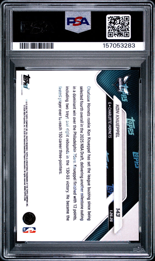 Graded 2025 Topps Now Kon Knueppel #143 Orange Foil /25 Rookie RC Basketball Card PSA 9 Mint