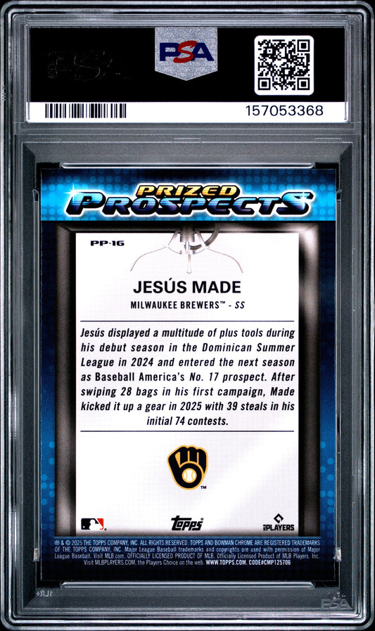 Graded 2025 Topps Bowman Draft Jesus Made #PP16 Prized Prospects Rookie RC Baseball Card PSA 9 Mint