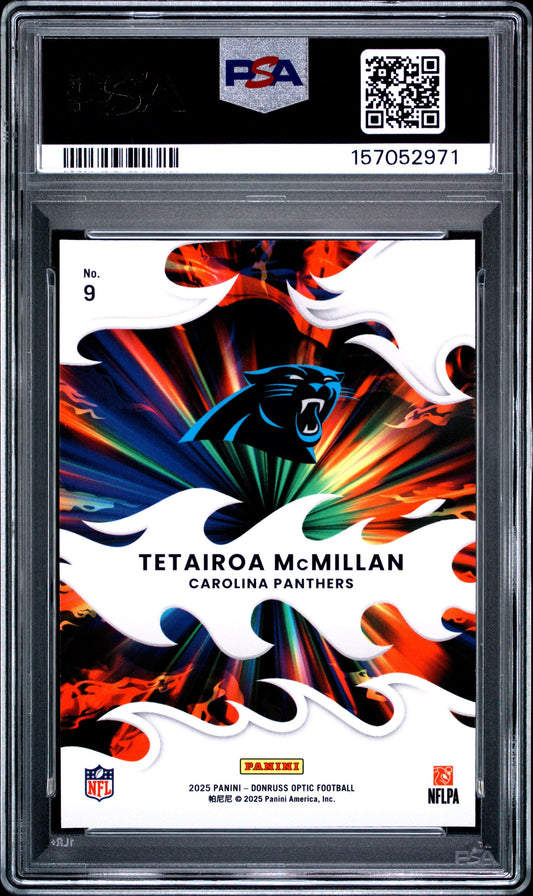 Graded 2025 Panini Donruss Optic Tetairoa McMillan #9 Light It Up Rookie RC Football Card PSA 10 Gem Mint