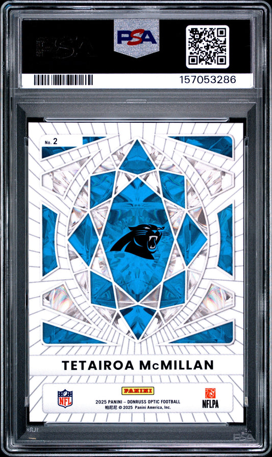 Graded 2025 Panini Donruss Optic Tetairoa McMillan #2 Diamond Hands Rookie RC Football Card PSA 10 Gem Mint