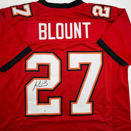 Autographed/Signed LeGarrette Blount Tampa Bay Red Football Jersey JSA COA