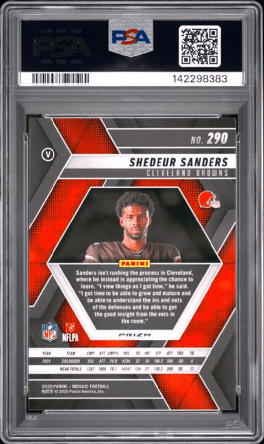 Graded 2025 Panini Mosaic Shedeur Sanders #290 Reactive Yellow Rookie RC Football Card PSA 10 Gem Mint