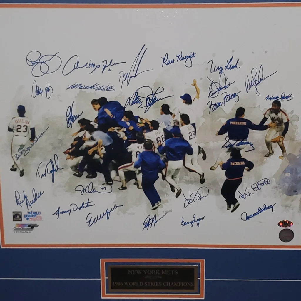 1986 New York Mets team autographed deluxe framed 16x20 champions photo