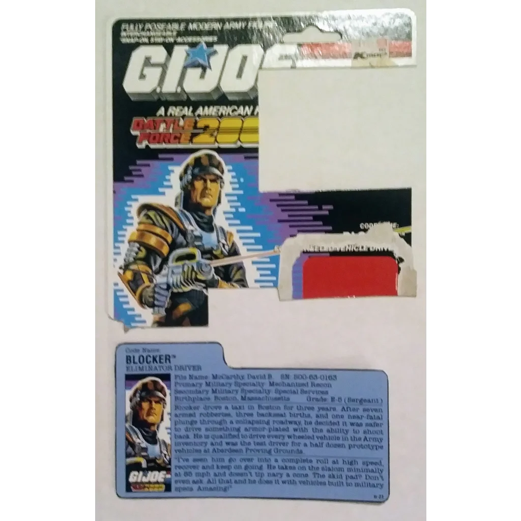 1987 GI Joe action figure Blocker Eliminator Driver with file card