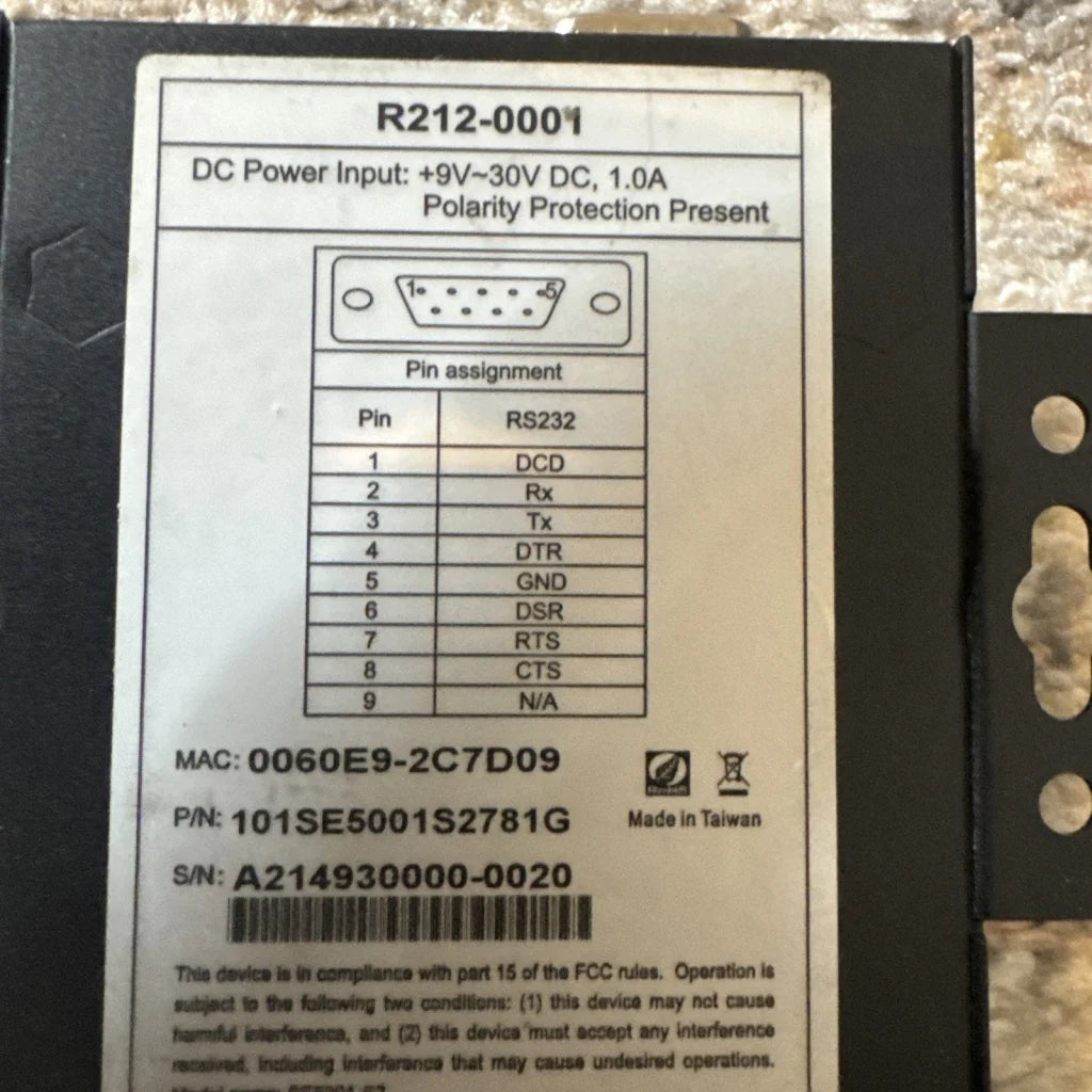 Back of Revel Orbit guard scanner devices: black RS232 serial interface