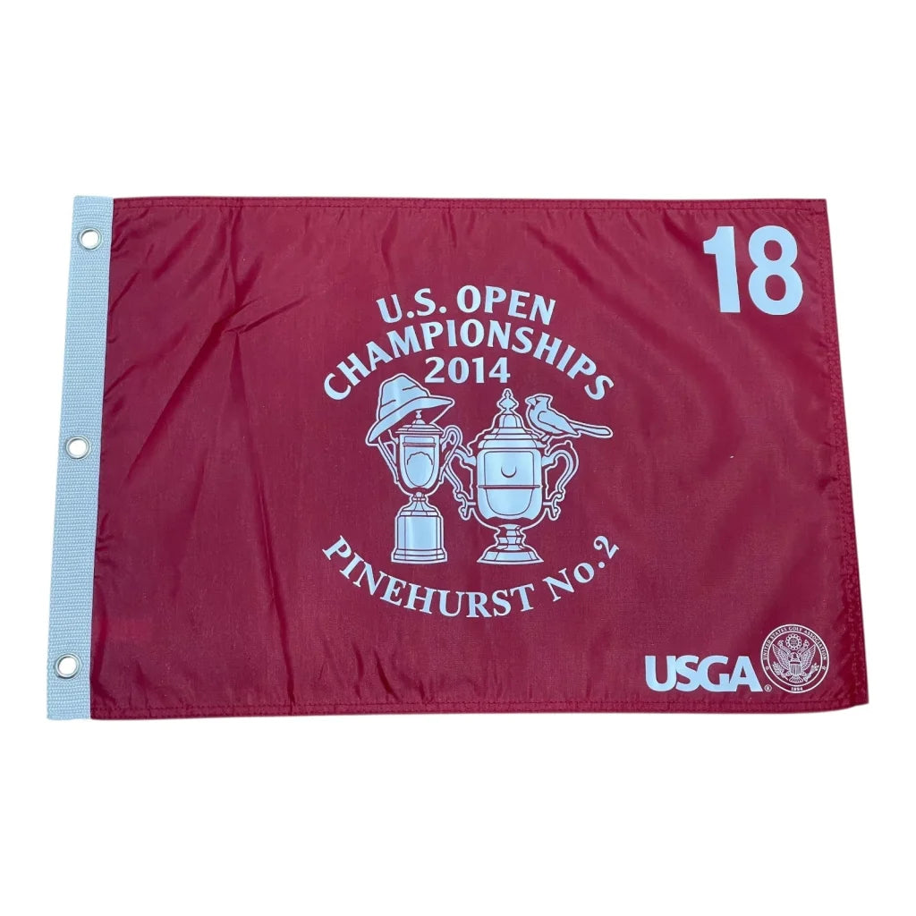 Maroon 2014 U.S. Open Pinehurst #2 golf pin flag with Martin Kaymer design