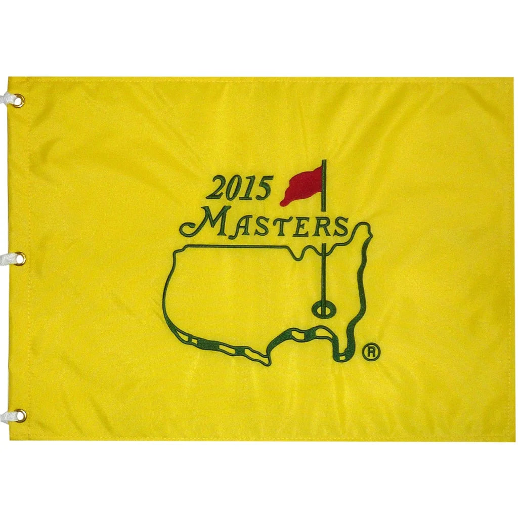 2015 Masters pin flag with Jordan Spieth champion logo, Augusta National design