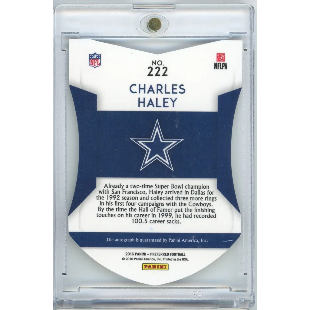 2016 Panini Preferred Color Guard Purple Charles Haley #222 /25 Auto Football Card | Certified Authentic Signed Memorabilia | vintageantiquesgifts.com