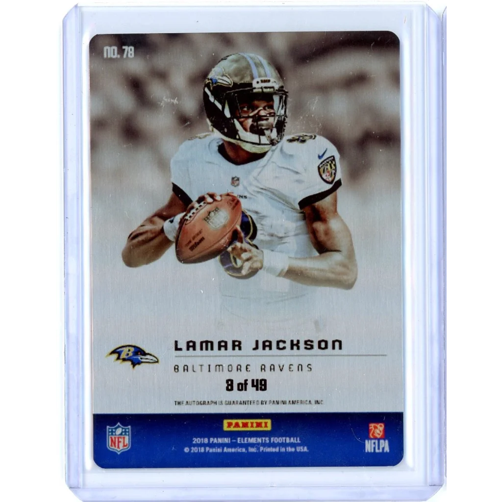 2018 Panini Elements Lamar Jackson #78 Rookie Auto /49 Rookie RC Football Card | Certified Authentic Signed Memorabilia | vintageantiquesgifts.com