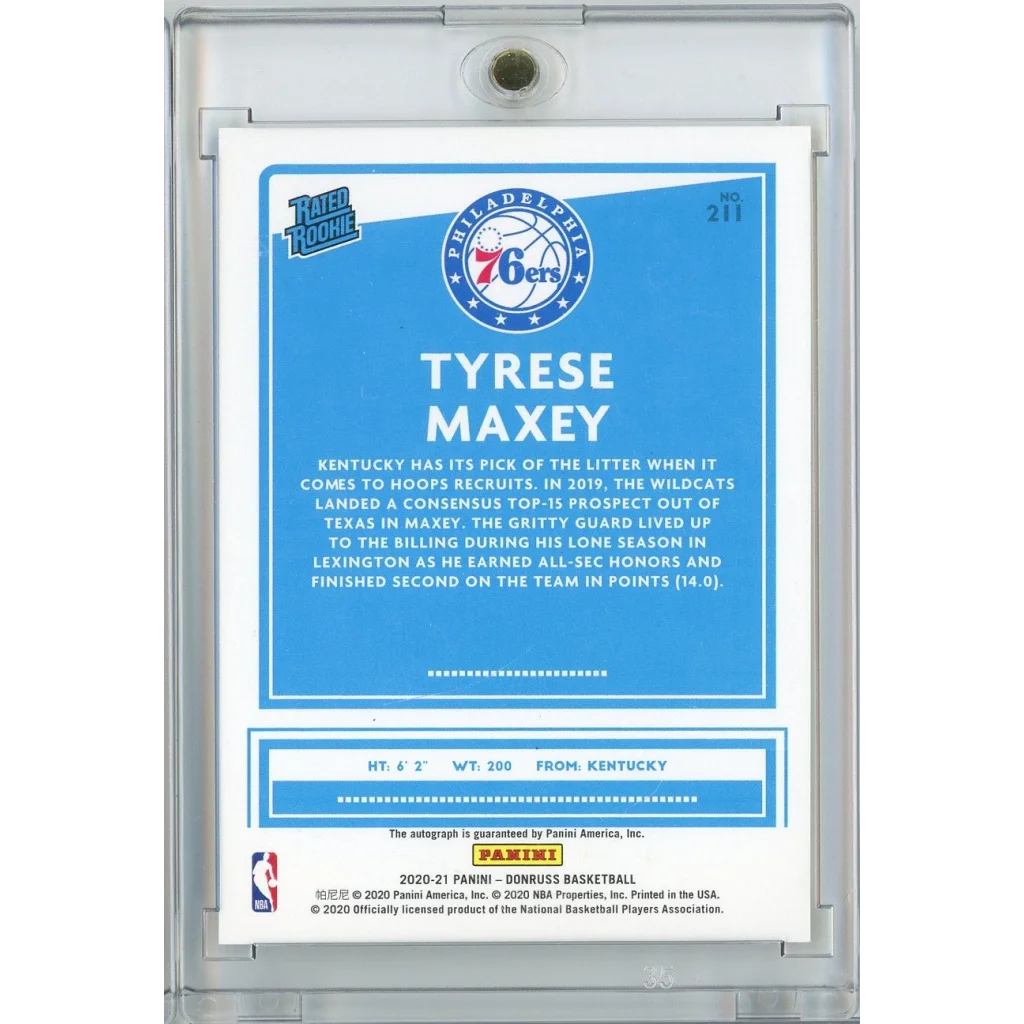 2020 Panini Donruss Tyrese Maxey #211 Signature Choice Autograph Rookie RC Basketball Card | Certified Authentic Signed Memorabilia | vintageantiquesgifts.com