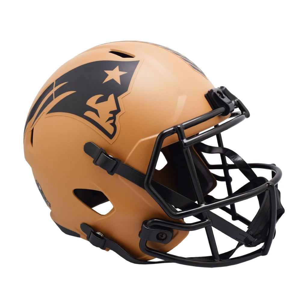 Gold 2023 Riddell NFL Salute to Service helmet with black mask and logo