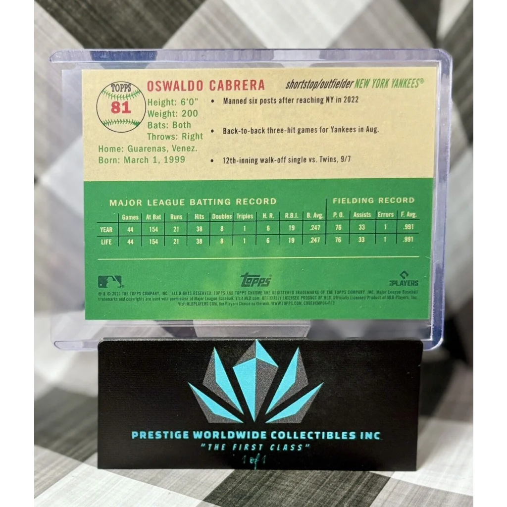 2023 Topps autographed baseball card in Prestige Worldwide case