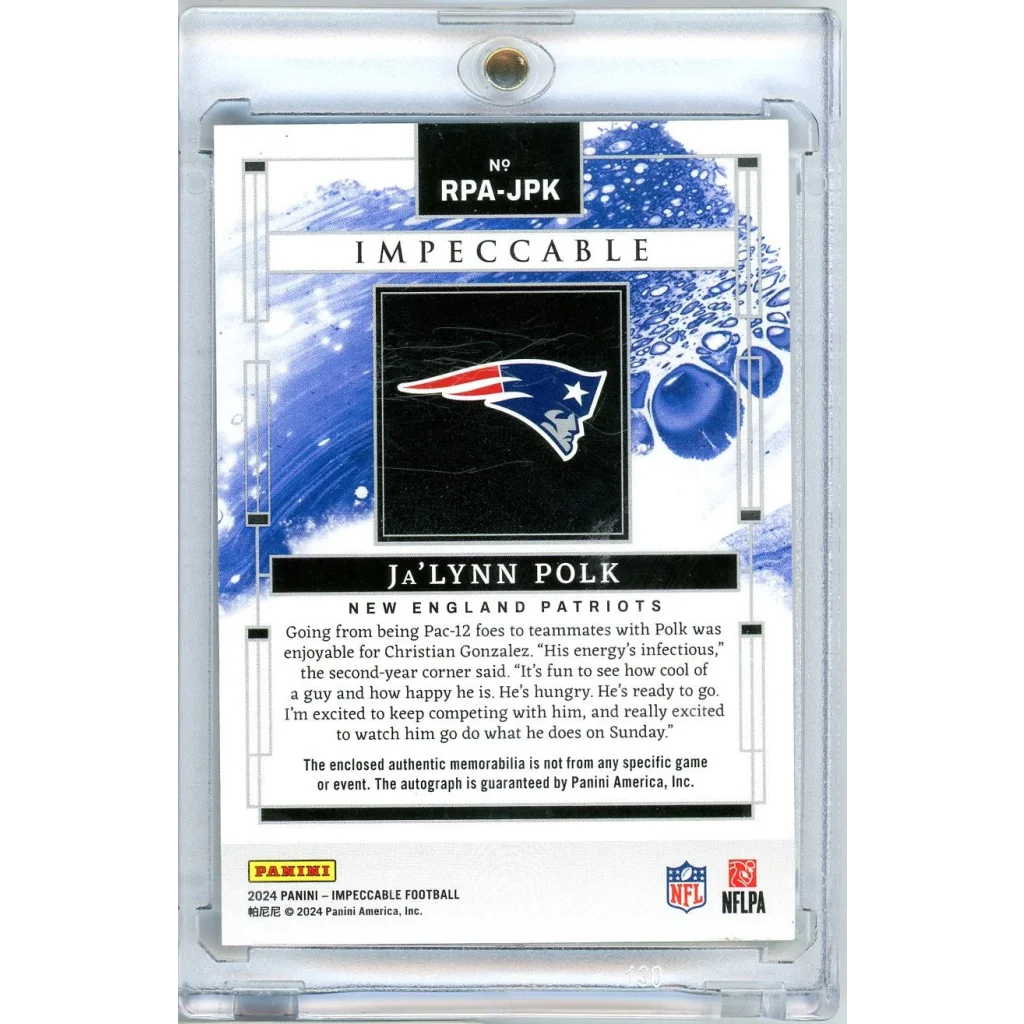 2024 Panini Impeccable Ja'Lynn Polk #RPA-JPK /99 RPA Autographed Rookie RC Football Card