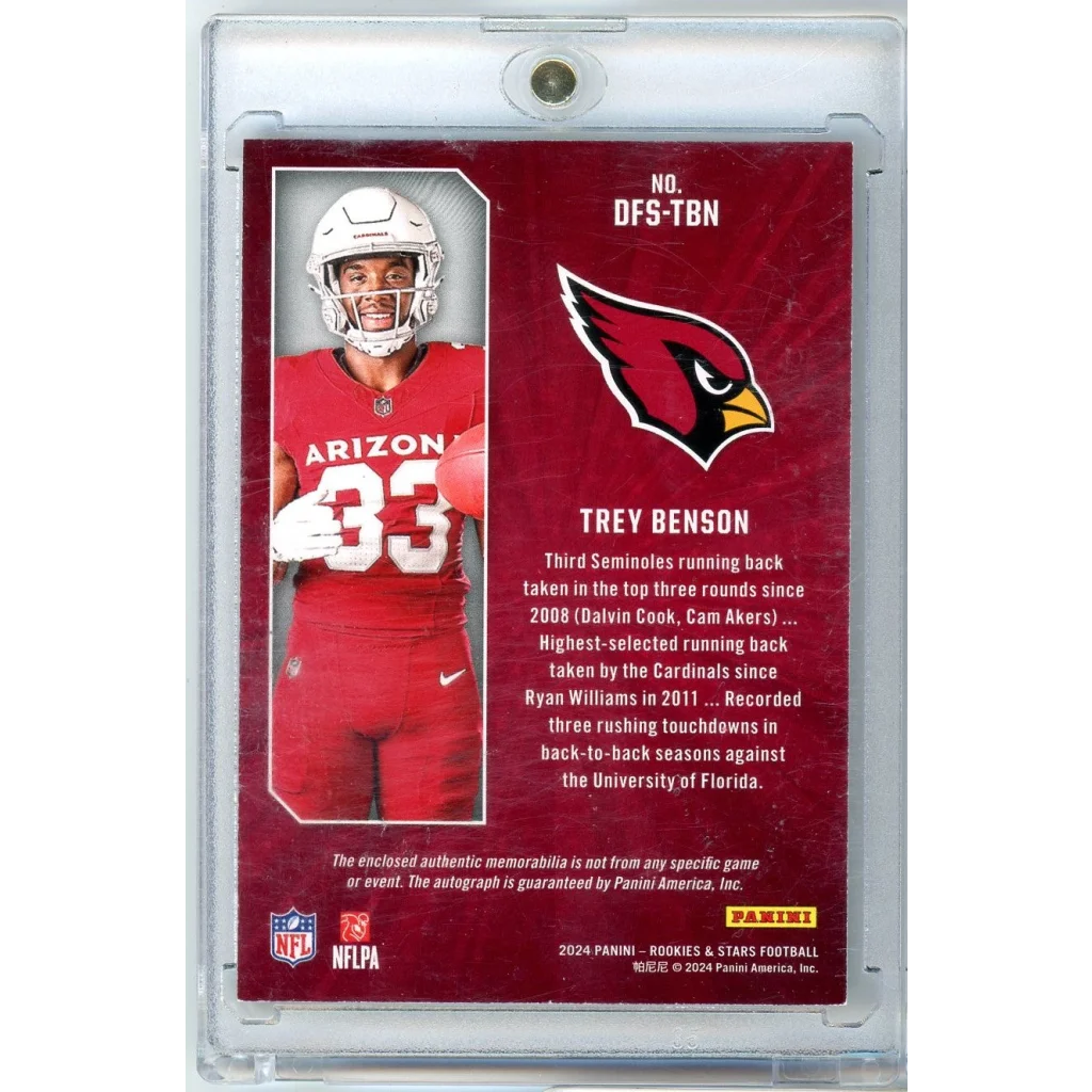 2024 Panini Rookies & Stars Trey Benson /99 RPA Autographed Rookie Card