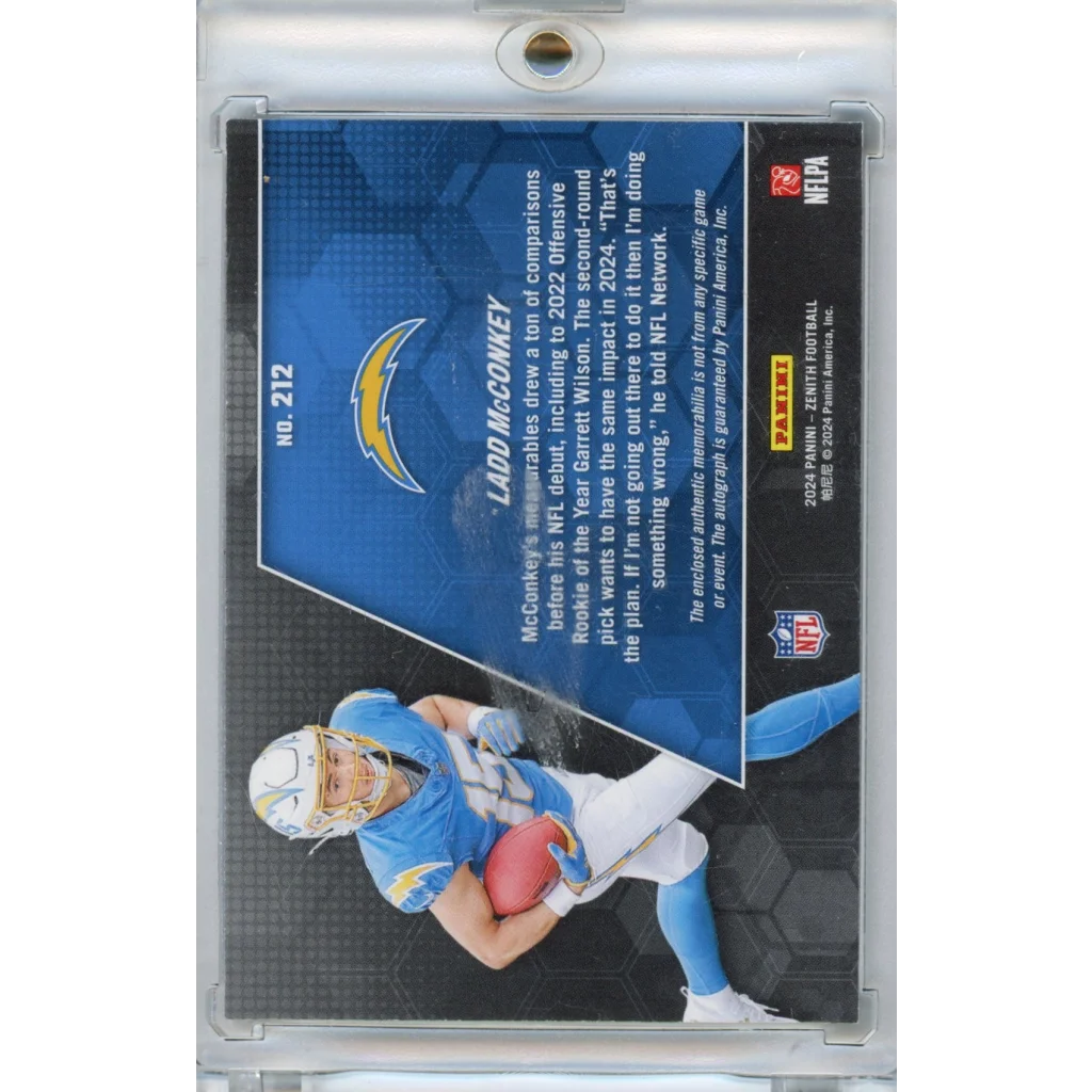 Ladd McConkey Panini Zenith Rookie RC Football card with auto and jersey details