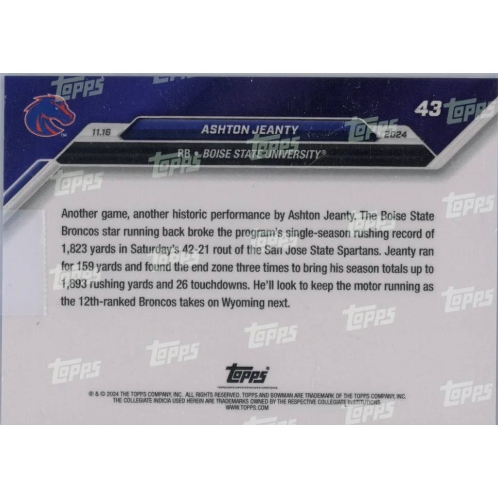 Back of Boise State Football Card showing third party authentication details