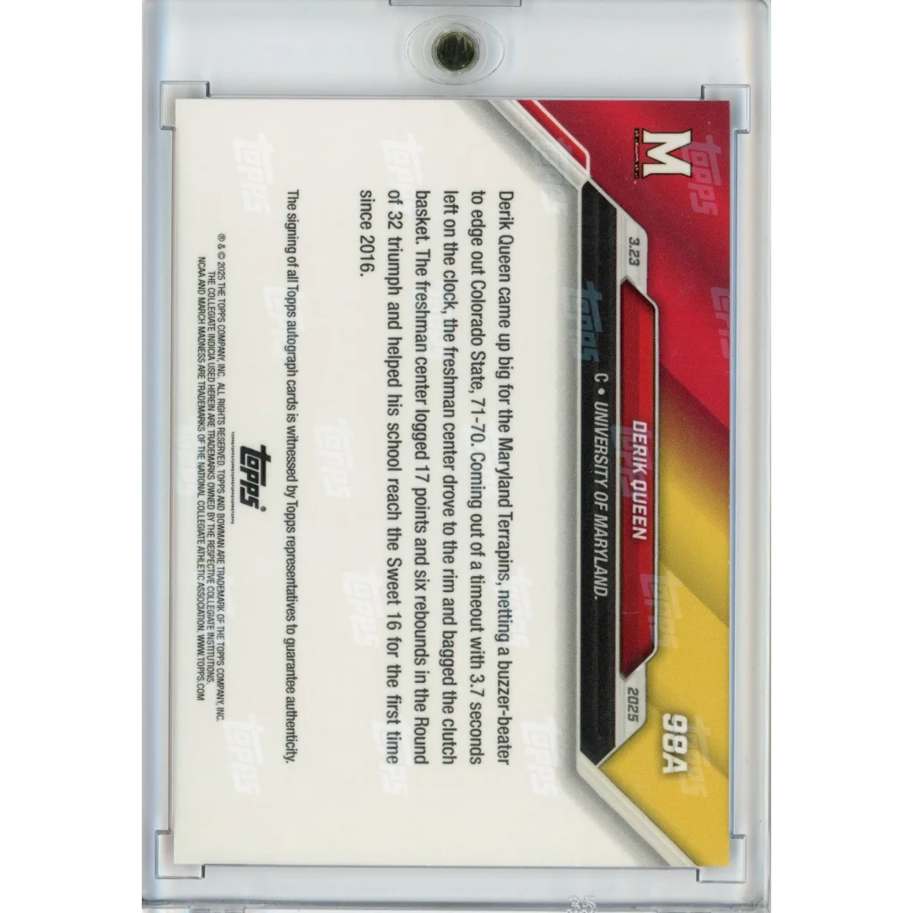 Derik Queen Topps Now Red Auto basketball card in protective sleeve for collectors