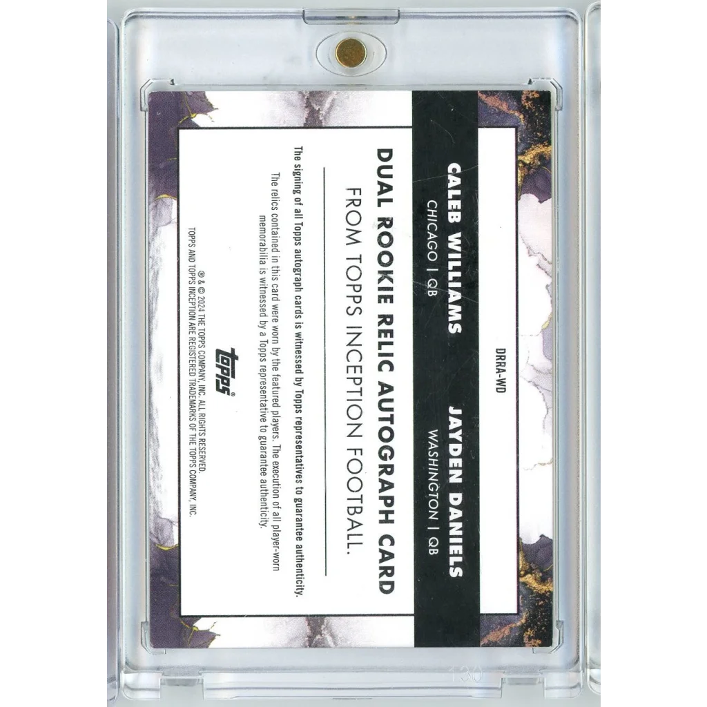 Caleb Williams Jayden Daniels dual rookie relic autograph football card with third party authentication