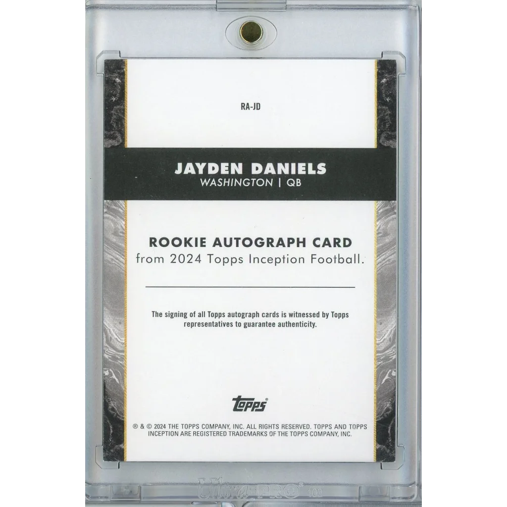 2024 Topps Inception Jayden Daniels #RA-JD Auto Washington Commanders Rookie RC Football Card | Certified Authentic Signed Memorabilia | vintageantiquesgifts.com