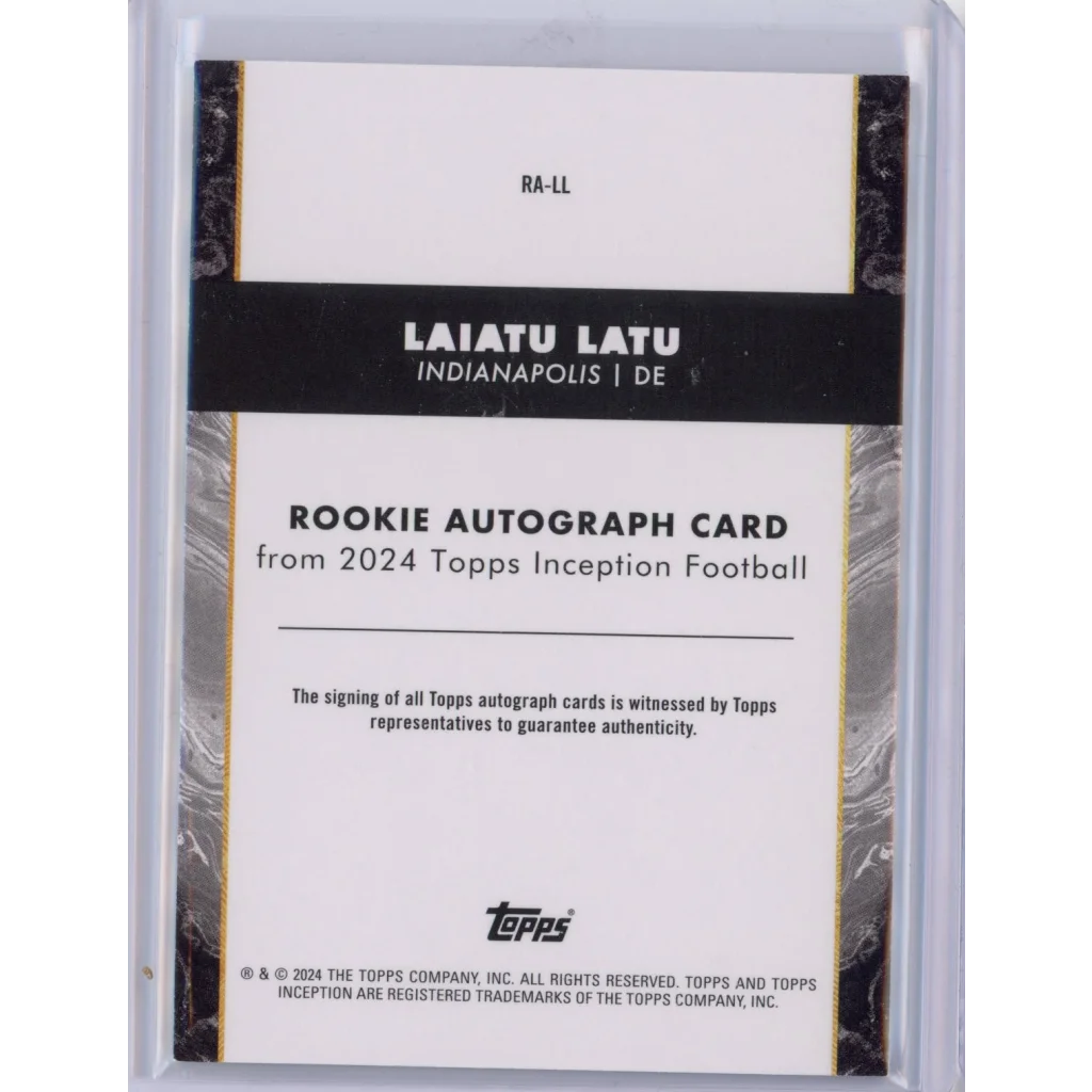 2024 Topps Inception Laiatu Latu #RALL Green Autograph /150 Rookie RC Football Card | Certified Authentic Signed Memorabilia | vintageantiquesgifts.com