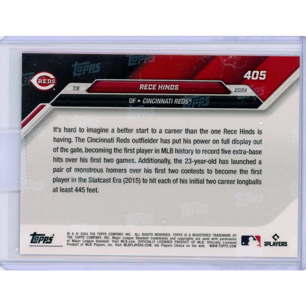 2024 Topps Now Rece Hinds #405 Purple #/25 Rookie RC Baseball Card | Limited Edition #/25 Rookie RC Baseball Card | vintageantiquesgifts.com