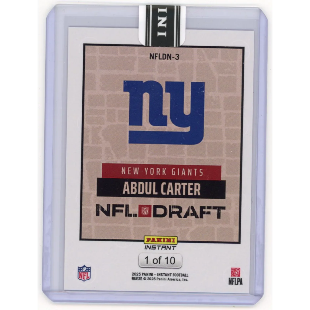 2025 Panini Instant Abdul Carter Draft Night Red /10 New York Giants RC Card in Sleeve