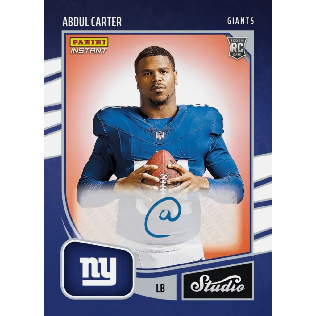 2025 Panini Instant NFL Abdul Carter #SR1 Studio Rookies Auto /99 New York Giants Rookie RC Football Card | Hall of Fame Sports Memorabilia | vintageantiquesgifts.com