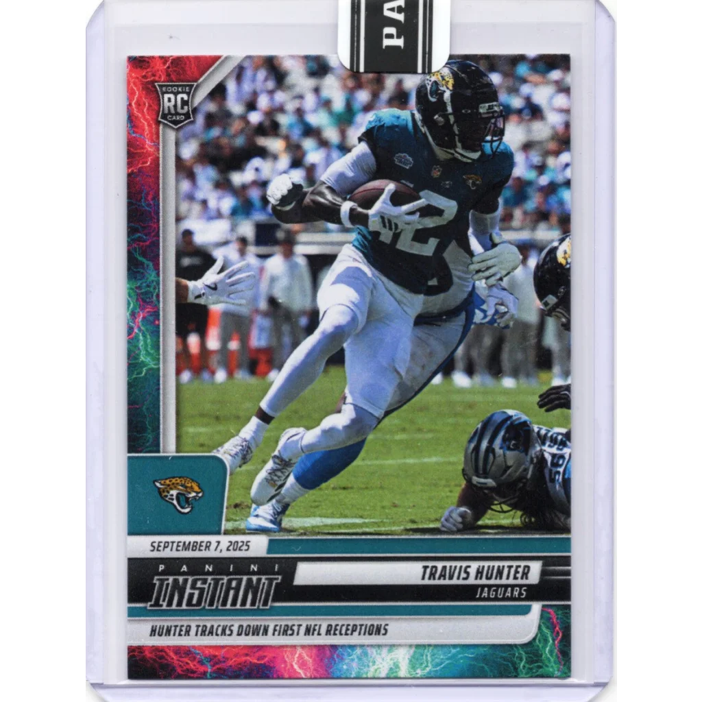 2025 Panini Instant NFL Travis Hunter #58 Lightning /5 Jacksonville Jaguars Rookie RC Football Card | Hall of Fame Sports Memorabilia | vintageantiquesgifts.com