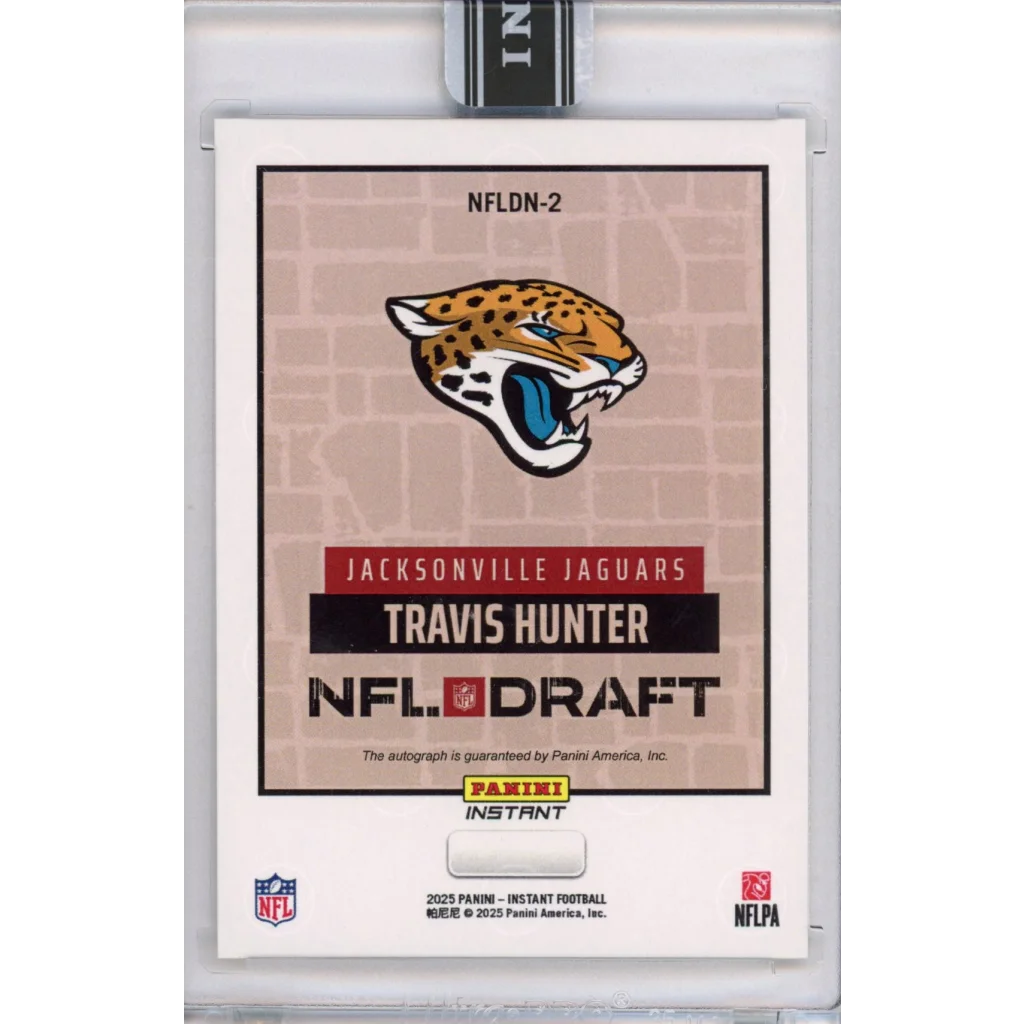 NFL trading card of Travis Hunter with Jaguars logo, Panini Instant, third party authentication