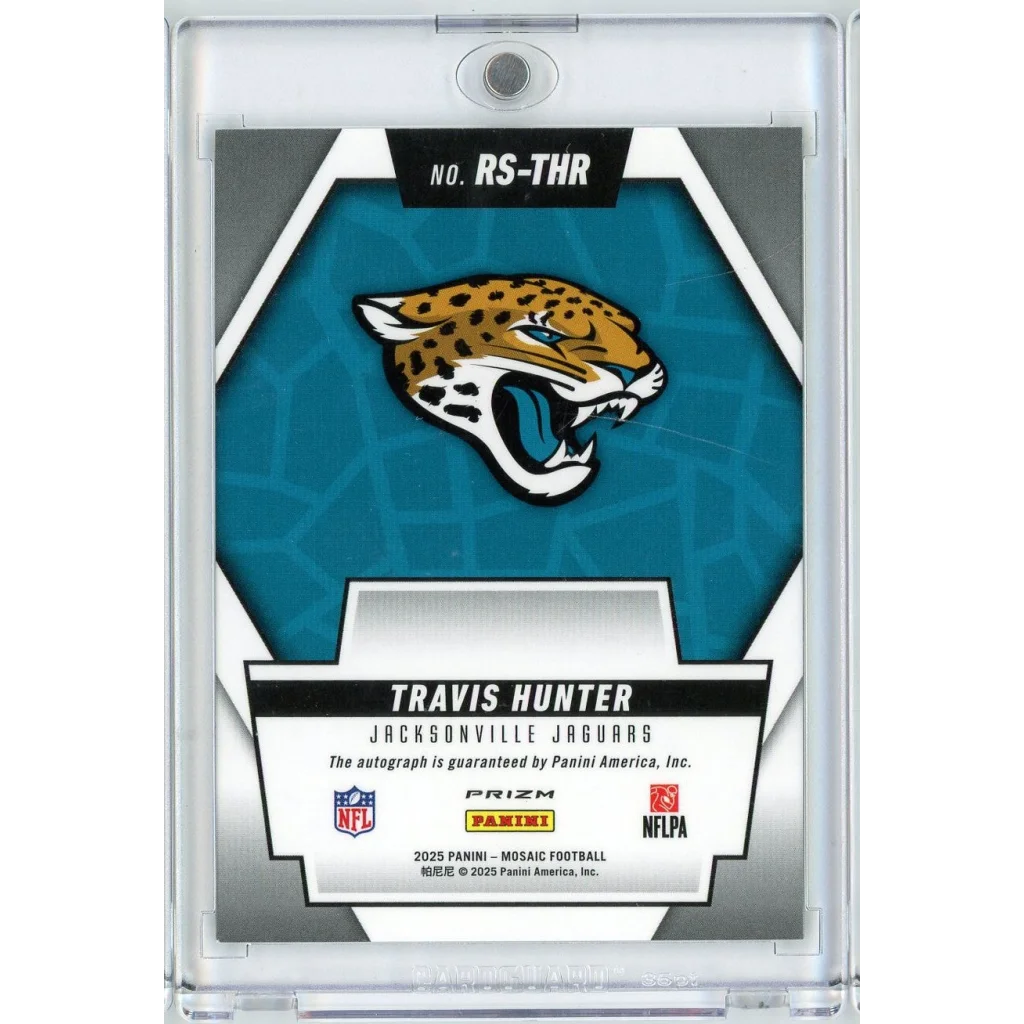 2025 Panini Mosaic Travis Hunter RSTHR Rookie Scripts Auto Rookie RC Football Card | Autograph Rookie RC Football Card | vintageantiquesgifts.com