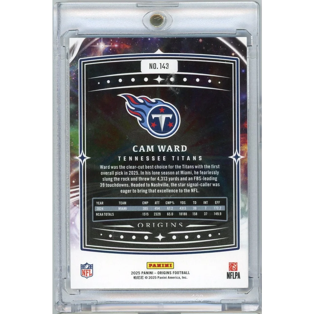 2025 Panini Origins Blue Cam Ward #143 /99 Rookie RC Football Card