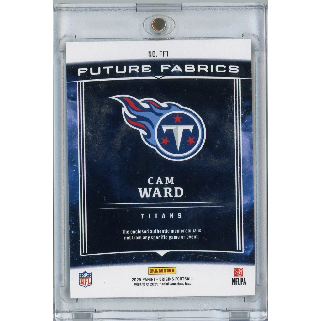 2025 Panini Origins Future Fabrics Cam Ward #FF1 /199 Relic Rookie RC Football Card | Limited Edition /199 Relic Football Card | vintageantiquesgifts.com