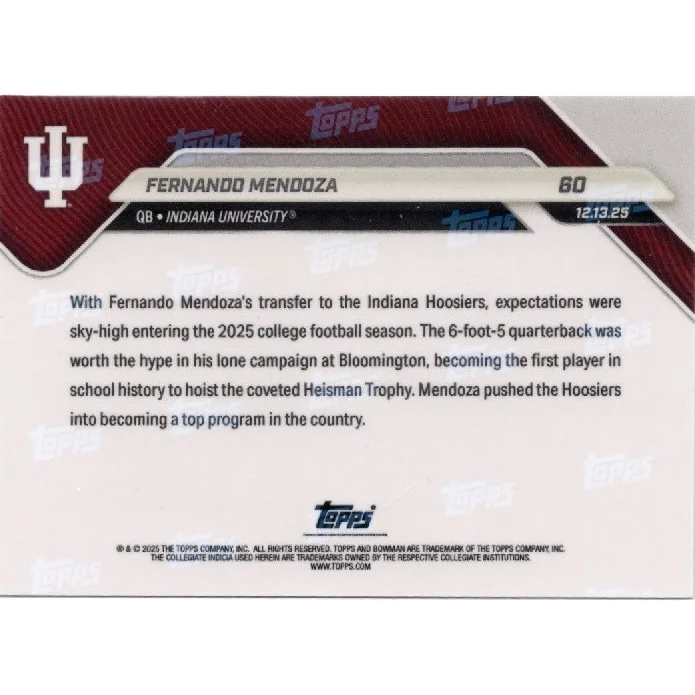 2025 Topps Bowman U Now Fernando Mendoza Gold Foil /50 Indiana Hoosiers RC