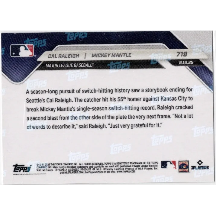 2025 Topps Now Cal Raleigh Mickey Mantle #719 gold foil /50 baseball card