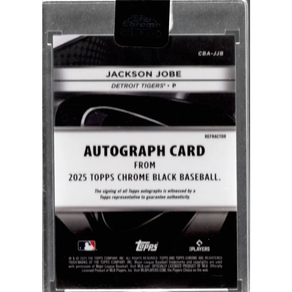 2025 Topps Chrome Black Jackson Jobe #CBAJJB Refractor Auto /199 Detroit Tigers Rookie RC Baseball Card | Certified Authentic Signed Memorabilia | vintageantiquesgifts.com