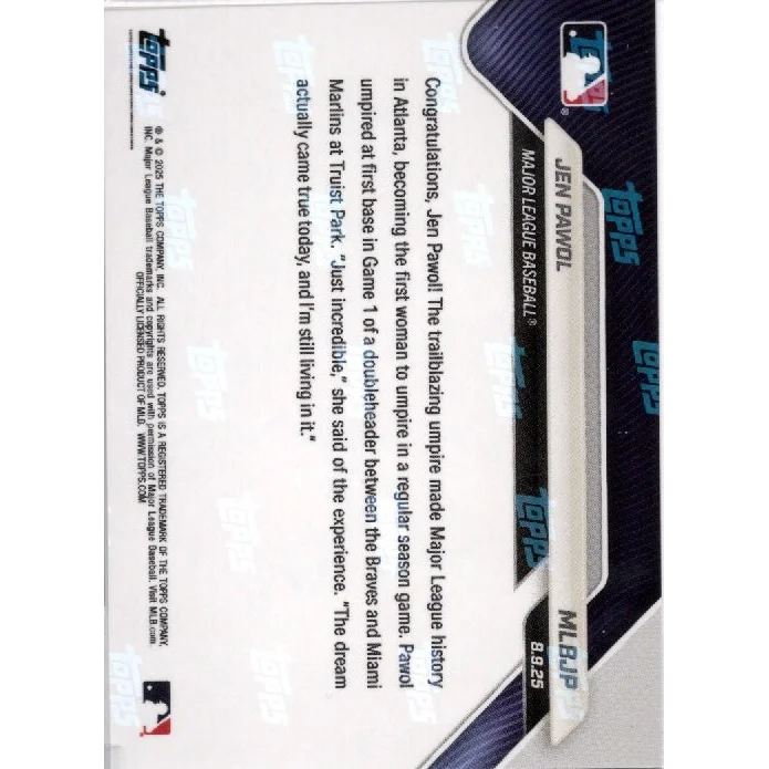 2025 Topps Now Jen Pawol #MLBJP Black Foil /10 Baseball Card