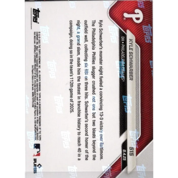 2025 Topps Now Kyle Schwarber #515 orange foil /25 Phillies card