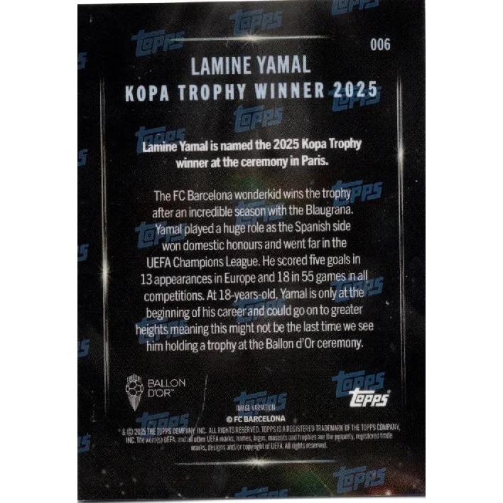 2025 Topps Now Lamine Yamal #006 Kopa Trophy Winner Card