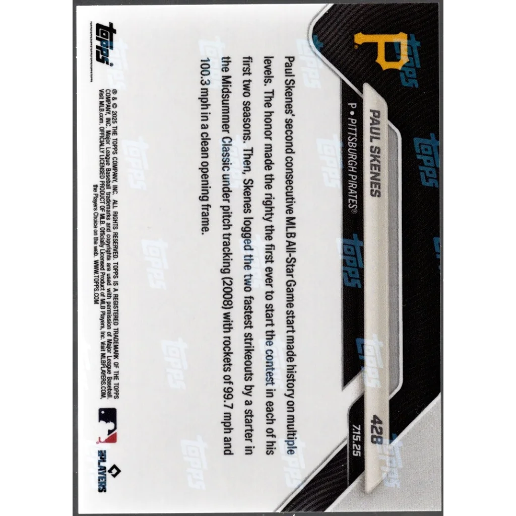 2025 Topps Now Paul Skenes #428 Gold Foil /50 Pittsburgh Pirates Baseball Card | Limited Edition /50 Gold Foil Baseball Card | vintageantiquesgifts.com