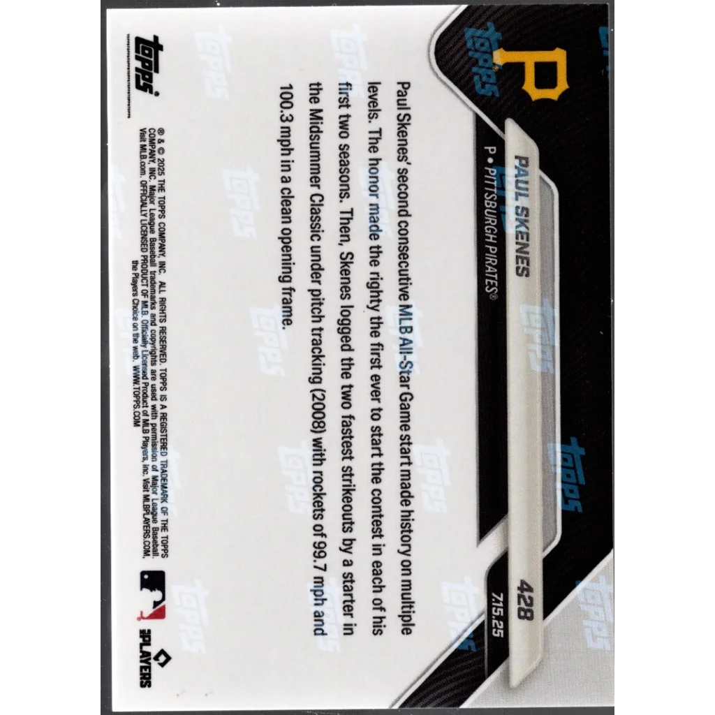 2025 Topps Now Paul Skenes #428 Orange Foil /25 Pittsburgh Pirates Baseball Card | Limited Edition /25 Orange Foil Baseball Card | vintageantiquesgifts.com