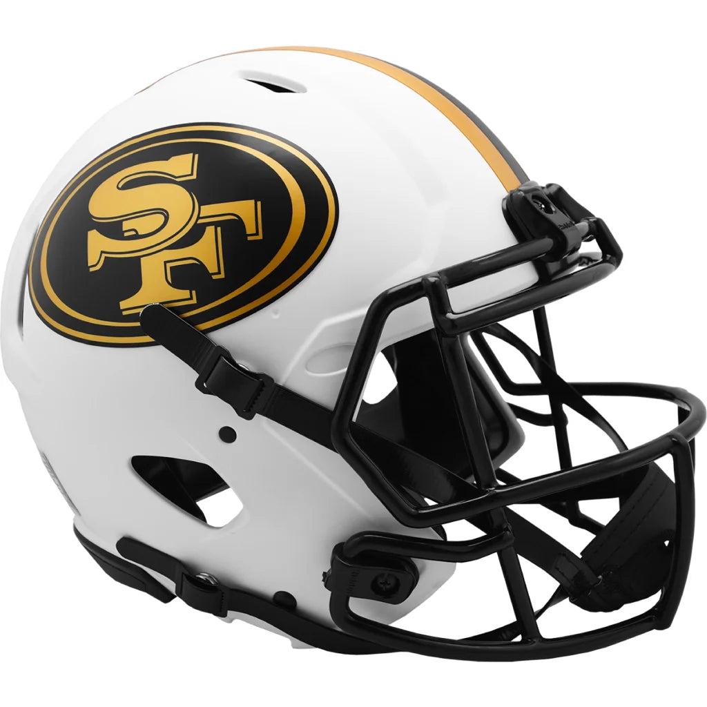 49ers Lunar Eclipse helmet in matte white gold with black mask